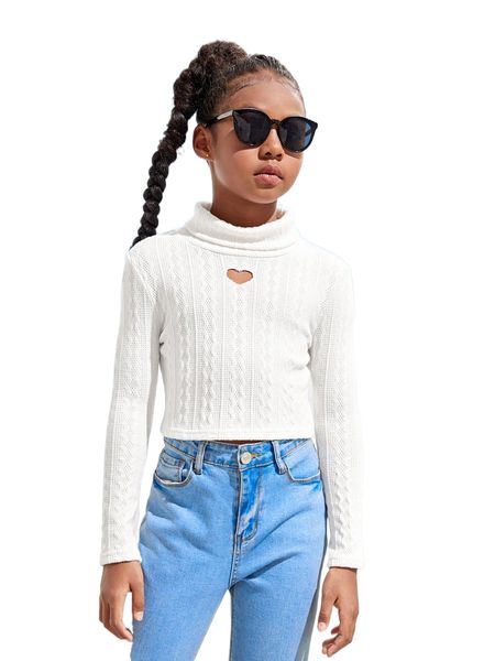 

girls turtleneck textured knit tee r09h#, Black;white