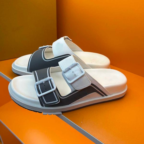 

famous designer flat sandals brand classic men's summer beach brand leather women's casual shoes letter slippers, Black