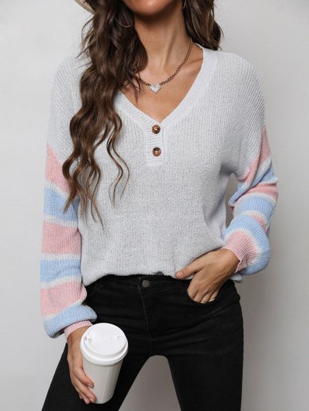 

dearcase drop shoulder striped pattern sweater 942r#, White;black