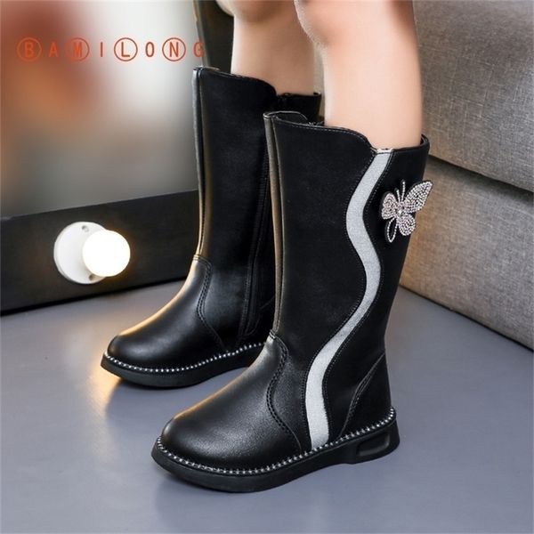 

bamilong korean princess student fashion butterfly autumn winter children high tube girls boots lj201201, Black;grey