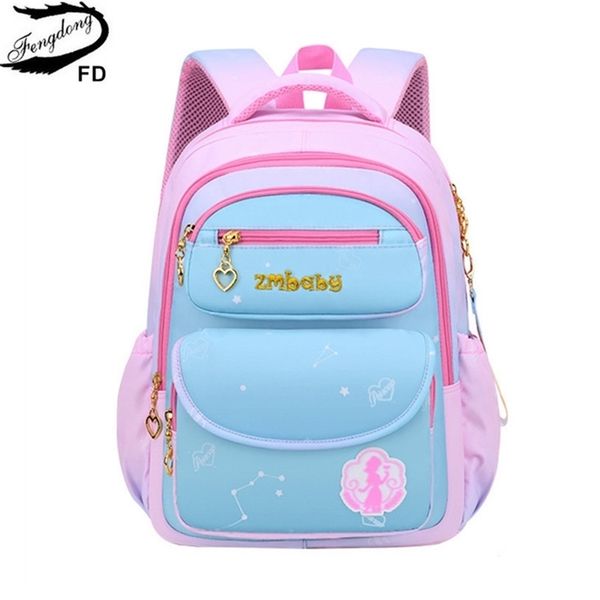 

fengdong elementary school bags for girls cute pink blue book bag student orthopedic backpack waterproof schoolbag drop 220425