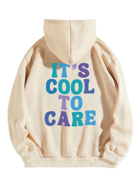 

slogan graphic drawstring thermal lined hoodie u0qk#, Black