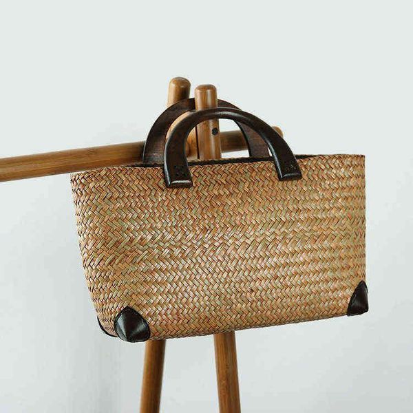 

thai straw woven bag hand hand leisure fashion literary beach rattan women's