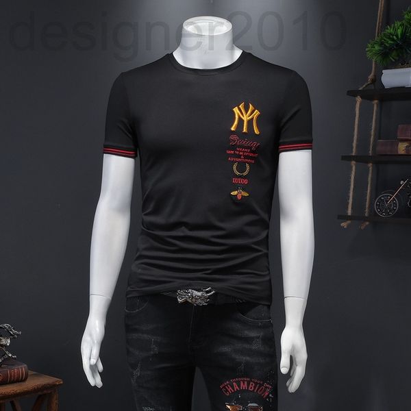 

men's t-shirts designer 22 summer new men's mercerized cotton handsome round neck short sleeve t-shirt slim fitting embroidered yo, White;black