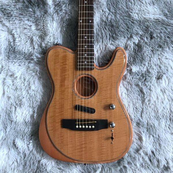 Fabrika özelleştirilmiş 6 telli elektro gitar akustik gitar akçaağaç alev üst doğal ahşap renk boya fabrika doğrudan satış