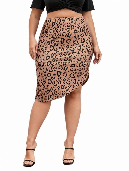 

x gabi martins plus leopard print asymmetrical hem skirt d09c#, Black