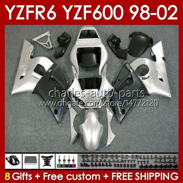 Kit Bodys para Yamaha YZF R6 R 6 YZF600 600CC 98-02 Bodywork 145No.51 Yzf 600 CC YZF-600 YZFR6 98 99 00 01 02 Frame YZF-R6 1998 1999 2000 2001 2002 2002 Full Fairing Silver