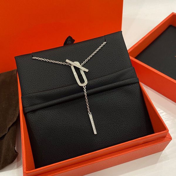 

letter nose necklace pendant design women's diamond s925 sterling silver light luxury clavicle chain with original box