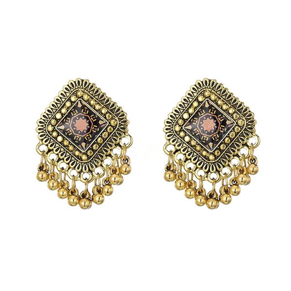 

ethnic retro bohemian geometric dangle beaded tassel dangle earrings for women gold silver color indian jewelry gift
