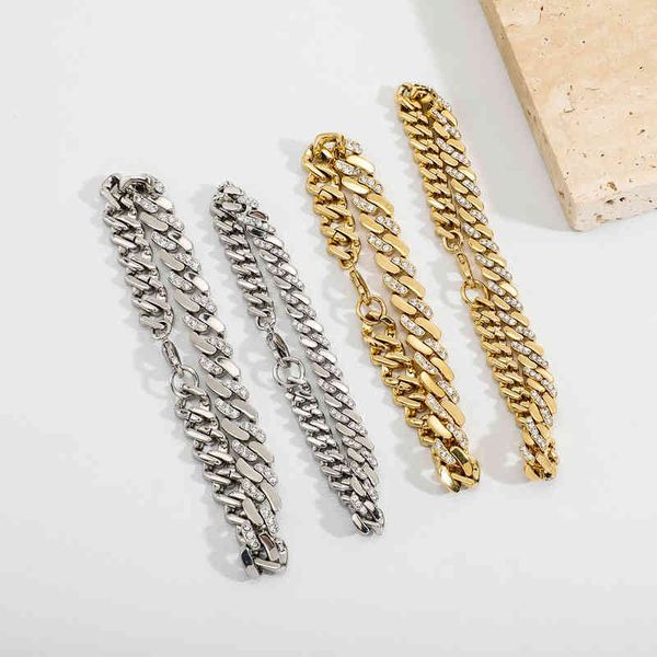 

jewelry diamond cuba chain 6mm-8mm color preserving 2020 splicing hip hop chain gold australia bracelet necklace, Silver