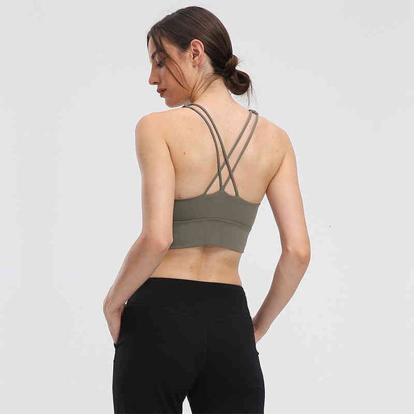 

women's tracksuits 2022 spring and summer yoga bra moisture absorption perspiration naked feeling thin belt sports underwear running fi, Gray