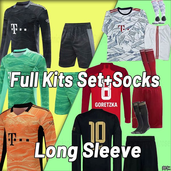 

long sleeve mens kit socks 21 22 23 soccer jerseys sets lewandowski sane goretzka bayern muller davies full set 2021 2022 away third goalkee, Black;yellow