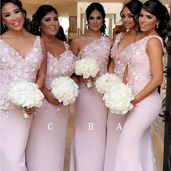 

light pink v neck bridesmaid dresses 2022 mermaid 3d flowers long bridesmaid dress formal party gowns maid of honor, White;pink