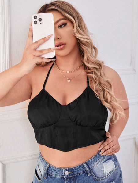 

plus tie backless bustier halter i9cw#, Black