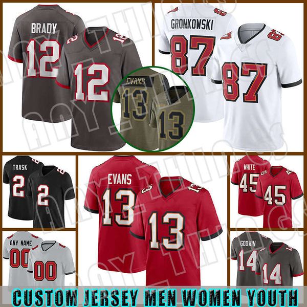 

12 tom brady 13 mike evans 87 rob gronkowski football jersey 14 chris godwin 45 devin white logan hall 31 antoine winfield jr jason pierre-p, Black;red
