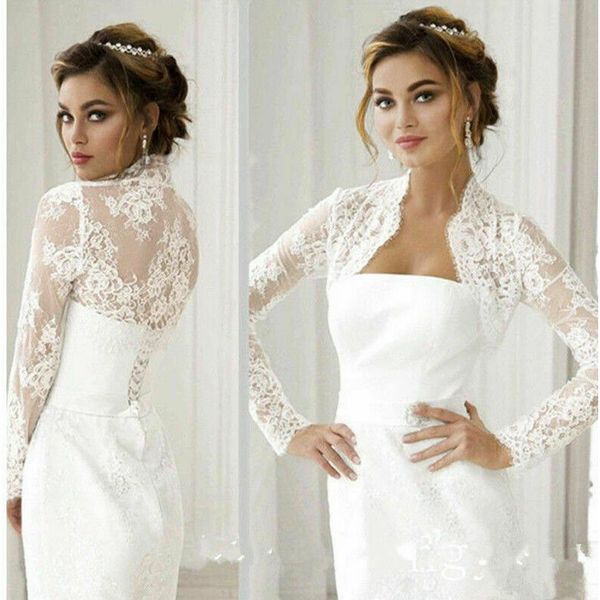 

2022 new wedding bolero long sleeve bridal jackets lace white ivory wraps bride