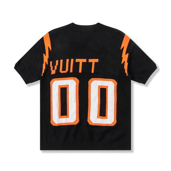 

2022ss new style high-grade pure cotton printed t-shirt round neck splicing pullover short sleeves size: m~xxxl color: black and white 66d3, Black;brown