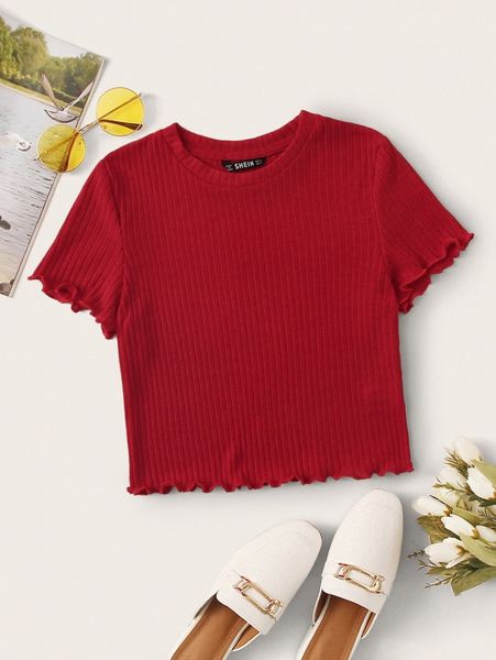 

ribbed lettuce-edge cropped tee t8jh#, White