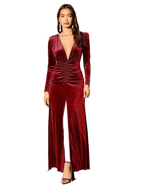 

plunging neck ruched split thigh velvet dress e7be#, Black;gray