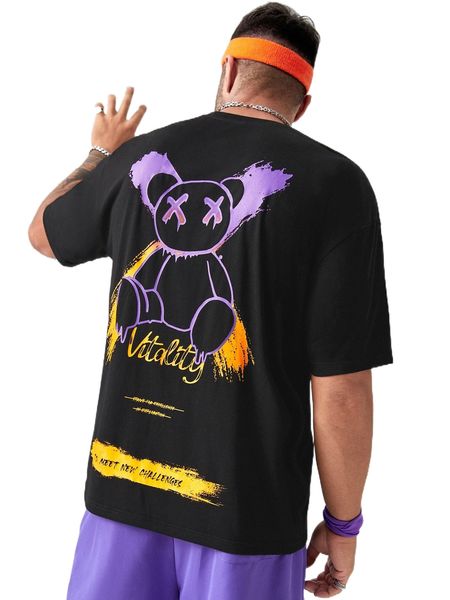 

extended sizes men cartoon & slogan graphic tee t4bx#, White;black