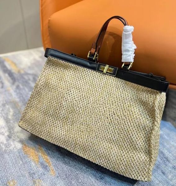 

fashion hasp straw shopping bag leisure women high capacity handbag simple outdoor sandbeach vacation shoulder bags totes