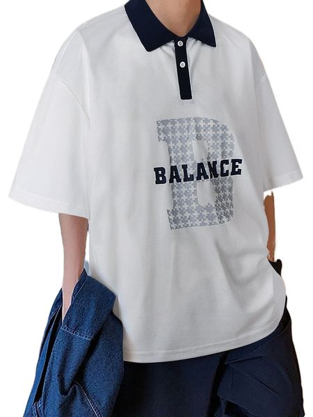 

men letter graphic contrast collar polo shirt c7aa#, White;black