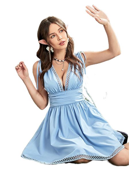 

plunging neck hollow out drawstring shoulder dress t5tf#, Black;gray