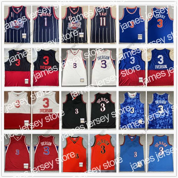 

james retro mitchell and ness basketball jerseys 1 tracy francis mcgrady 3 steve 11 yao starks ming john 7 carmelo iverson anthony 3 allen w, Black;red