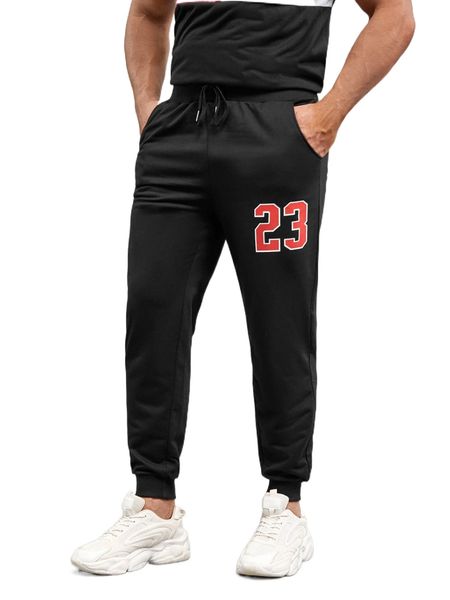 

extended sizes men letter graphic drawstring waist sweatpants i0rg#, Black