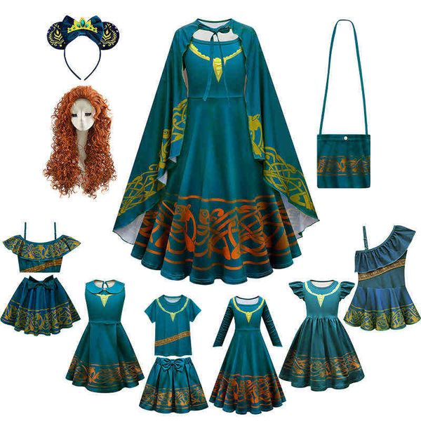 

halloween brave girls merida princess dress for 2-10 age christmas carnival masquerade children birthday party cosplay come l220715, Red;yellow