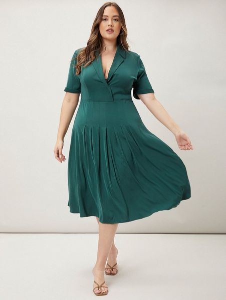 

motf premium plus plunging neck flowy dress 28l5#, Black
