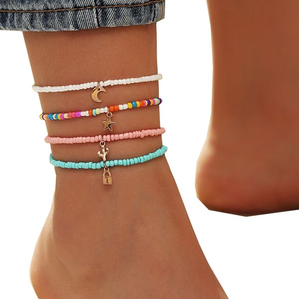 Tornozeleiras de miçangas coloridas para mulheres para mulheres de verão Oceano Oceano Praia artesanal Bracelete do torno