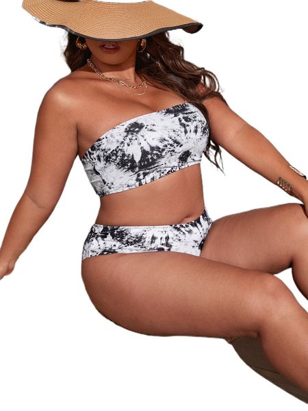 

plus tie dye high waist bikini swimsuit f61w#, White;black