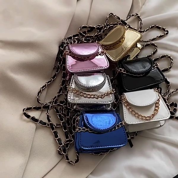 mini portamonete per ragazze carino bambini coreani bling bling diagonal zero portafogli bambini tinta unita catena una borsa a tracolla F1358