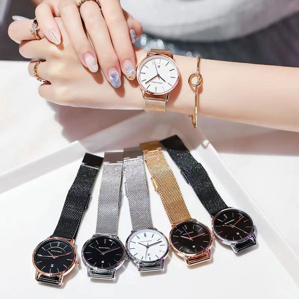 

designer brand new womens fashion casual luminous date luxury watch watches ladies and girls watch manufacturers wholesale quartz round mesh, Slivery;golden