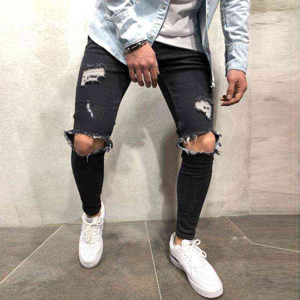 

fashion jeans for men skinny ripped denim trousers biker male slim casual men's pants hip hop jogging jean homme x220714, Blue