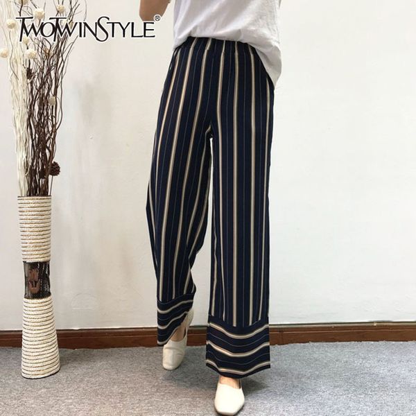 

loose striped trouser for female high waist hit color casual wide leg pants spring clothing style 210423, Black;white