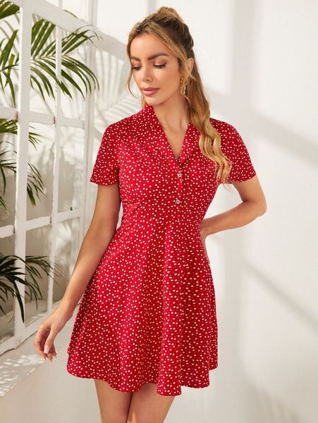 

heart & polka dot button front dress c6cv#, Black;gray