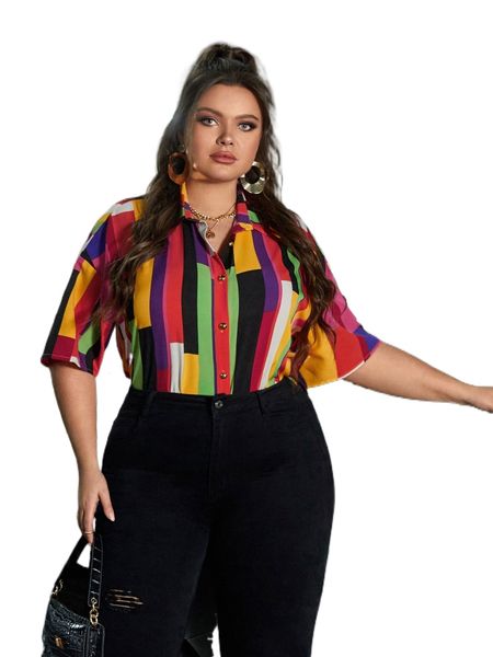 

plus geo print shirt a2m3#, Black