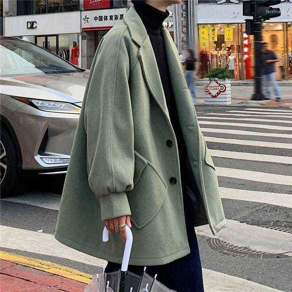 

men's wool & blends thick winter woolen coat men long minimalism solid loose clothing korean fashion casual windbreaker t220810, Black