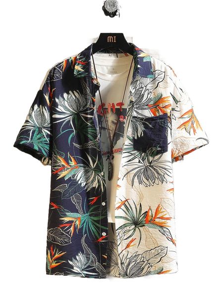 

men allover plant print shirt without tee 35o5#, White;black