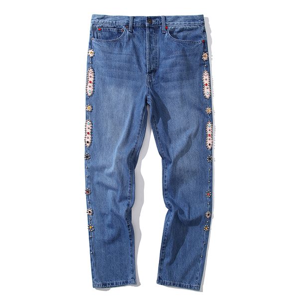 

jeans distressed washed classic straight pants men women 1 slim fit pants, Black;brown