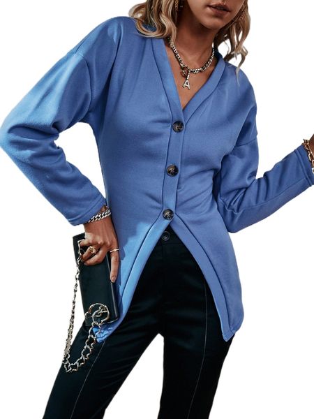 

sollinarry drop shoulder button front coat a1yq#, Black