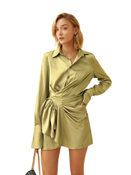 

solid ruched shirt dress r7lq#, Black;gray