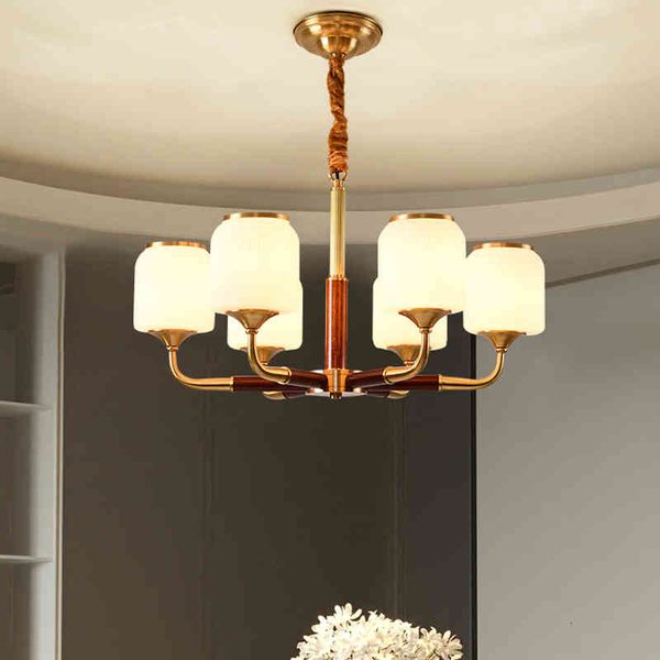 

pendant lamps chinese all copper chandelier living room lamp duplex building hall dining bed solid wood light luxury atmosphere model