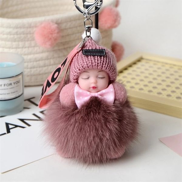 

cute plush keychain sleeping baby doll keychain plush kpop accessories pompom keyring toys for girls kawaii keychain bag pendant 220622, Silver