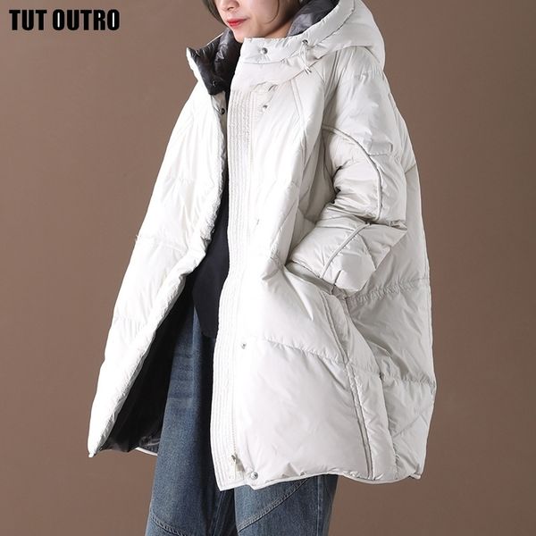 

whiter thick warm duck down jacket female black gray hooded loose korea style girls oversize down coats waterproof coat y201026