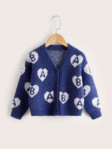 

toddler boys letter & heart pattern cardigan she, Blue