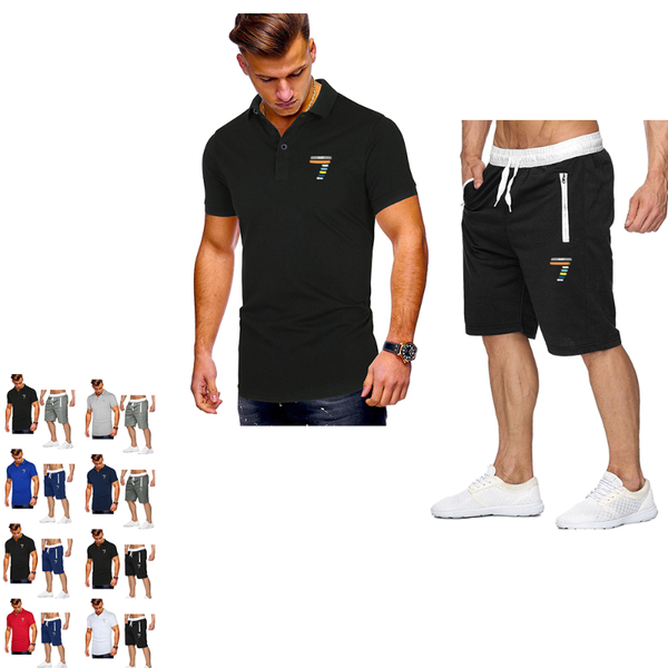 

men's tracksuits men's tracksuits shirt + casual five-point pants summer brand suit sportswear printing 7, Gray