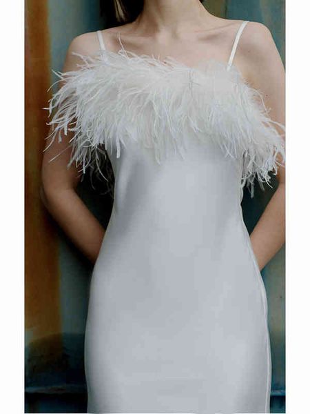 

casual dresses white satin wedding midi petite spring and summer arrive woman strappy party with ostrich feather 2z0a, Black;gray